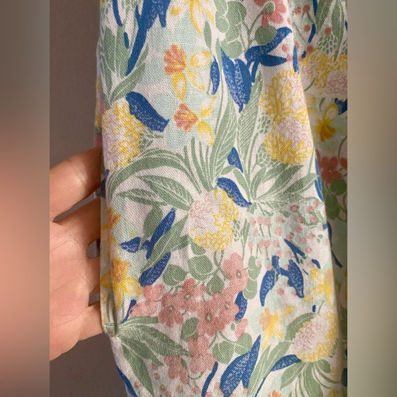 Nordstrom Girl's Linen Blend Wide Leg Floral Overalls Pockets Tie Straps Size 8 - Picture 6 of 13